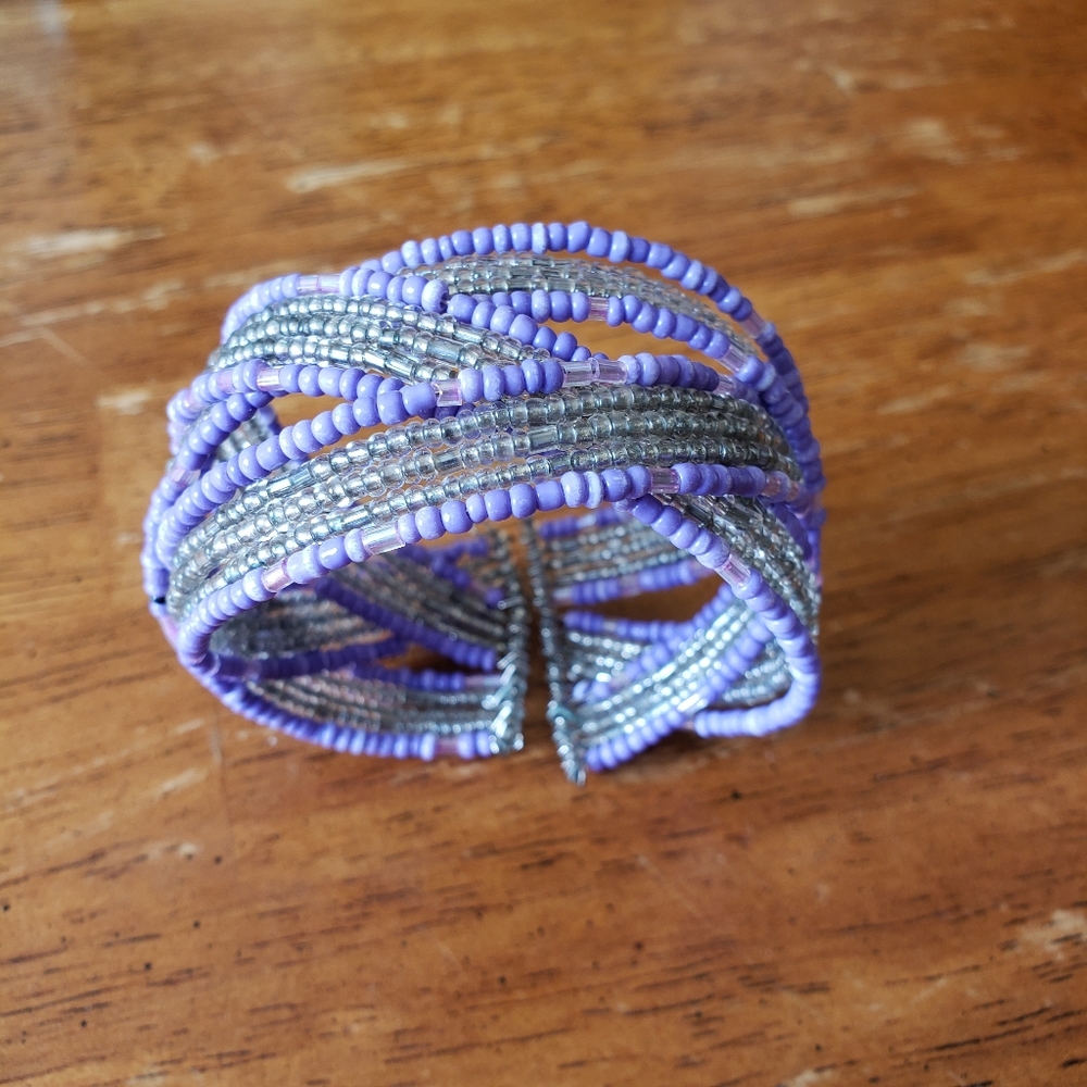 Purple Beaded Cuff Bracelet